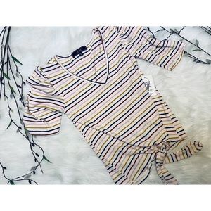 Vibe Sportswear striped puff sleeve blouse